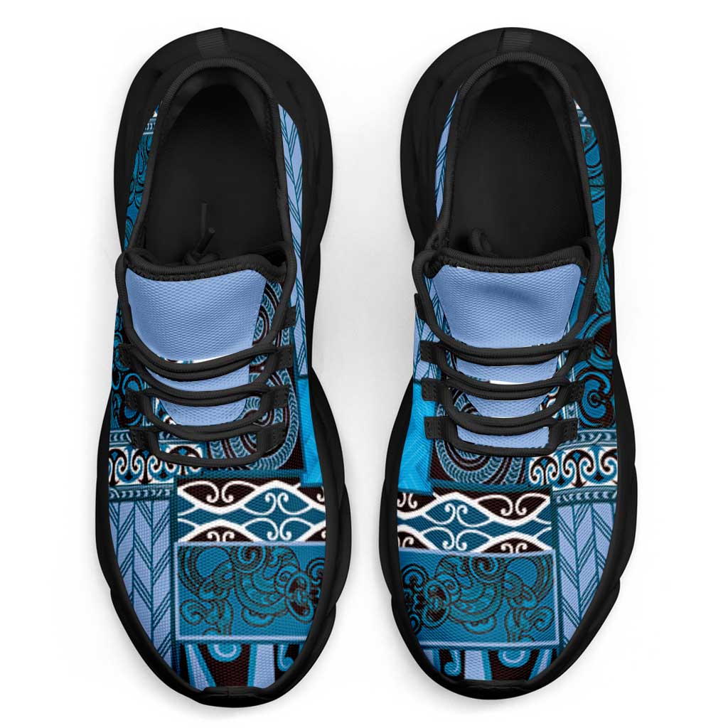 Blue Aotearoa Kowhaiwhai Pattern Clunky Sneakers NZ Maori Quilt Style - Polynesian Pride