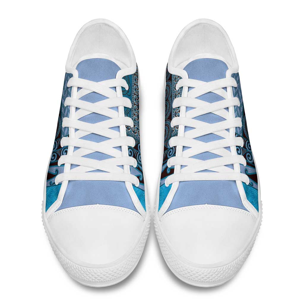 Blue Aotearoa Kowhaiwhai Pattern Low Top Shoes NZ Maori Quilt Style - Polynesian Pride