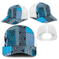 Blue Aotearoa Kowhaiwhai Pattern Mesh Trucker Cap NZ Maori Quilt Style - Polynesian Pride