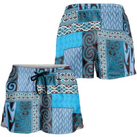 Blue Aotearoa Kowhaiwhai Pattern Shorts for Women NZ Maori Quilt Style LT14 - Polynesian Pride