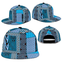 Blue Aotearoa Kowhaiwhai Pattern Snapback Cap NZ Maori Quilt Style - Polynesian Pride