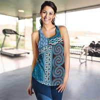Blue Aotearoa Kowhaiwhai Pattern Women Racerback Tank NZ Maori Quilt Style - Polynesian Pride