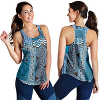 Blue Aotearoa Kowhaiwhai Pattern Women Racerback Tank NZ Maori Quilt Style - Polynesian Pride