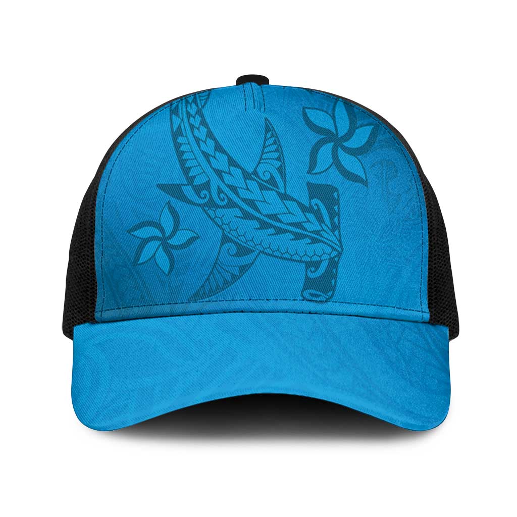 Blue Gradient Polynesia Baseball Net Cap Hawaiian Tribal Hammerhead Shark Tattoo - Polynesian Pride