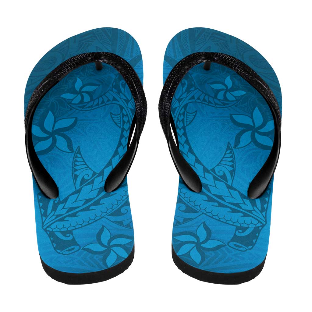 Blue Gradient Polynesia Flip Flops Hawaiian Tribal Hammerhead Shark Tattoo - Polynesian Pride