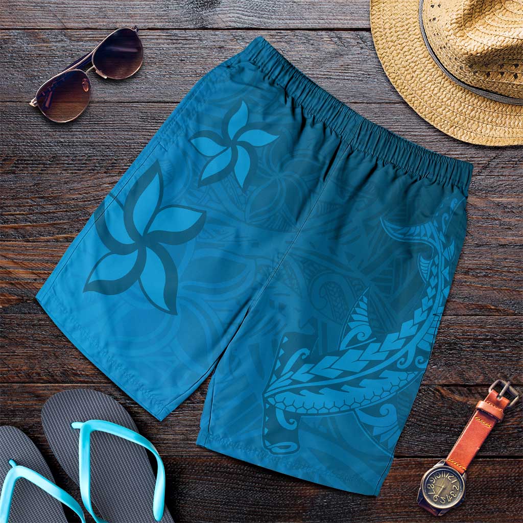 Blue Gradient Polynesia Shorts for Men Hawaiian Tribal Hammerhead Shark Tattoo - Polynesian Pride