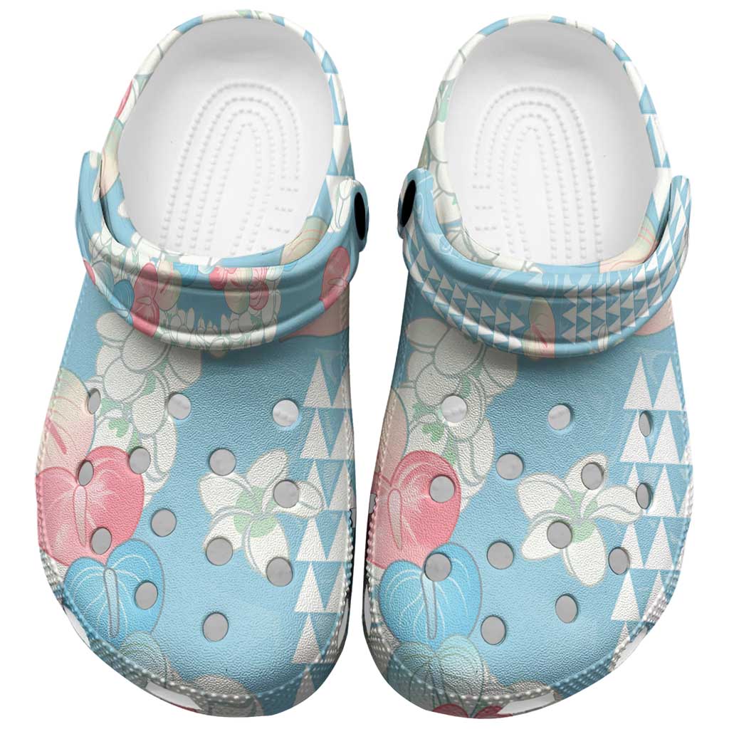 Blue Hawaii Anthurium Plumeria Lei Clogs Shoes