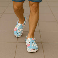 Blue Hawaii Anthurium Plumeria Lei Clogs Shoes