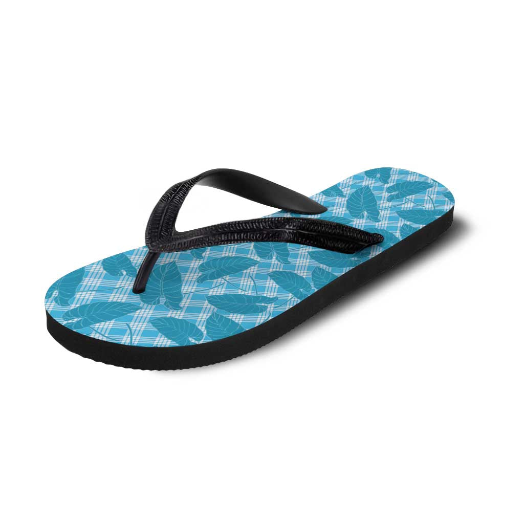 Blue Hawaii Kalo Palaka Motifs Flip Flops Hawaiian Taro Leaves Elegant Vibes