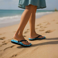 Blue Hawaii Kalo Palaka Motifs Flip Flops Hawaiian Taro Leaves Elegant Vibes