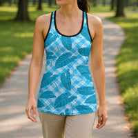 Blue Hawaii Kalo Palaka Motifs Hollow Tank Top Hawaiian Taro Leaves Elegant Vibes
