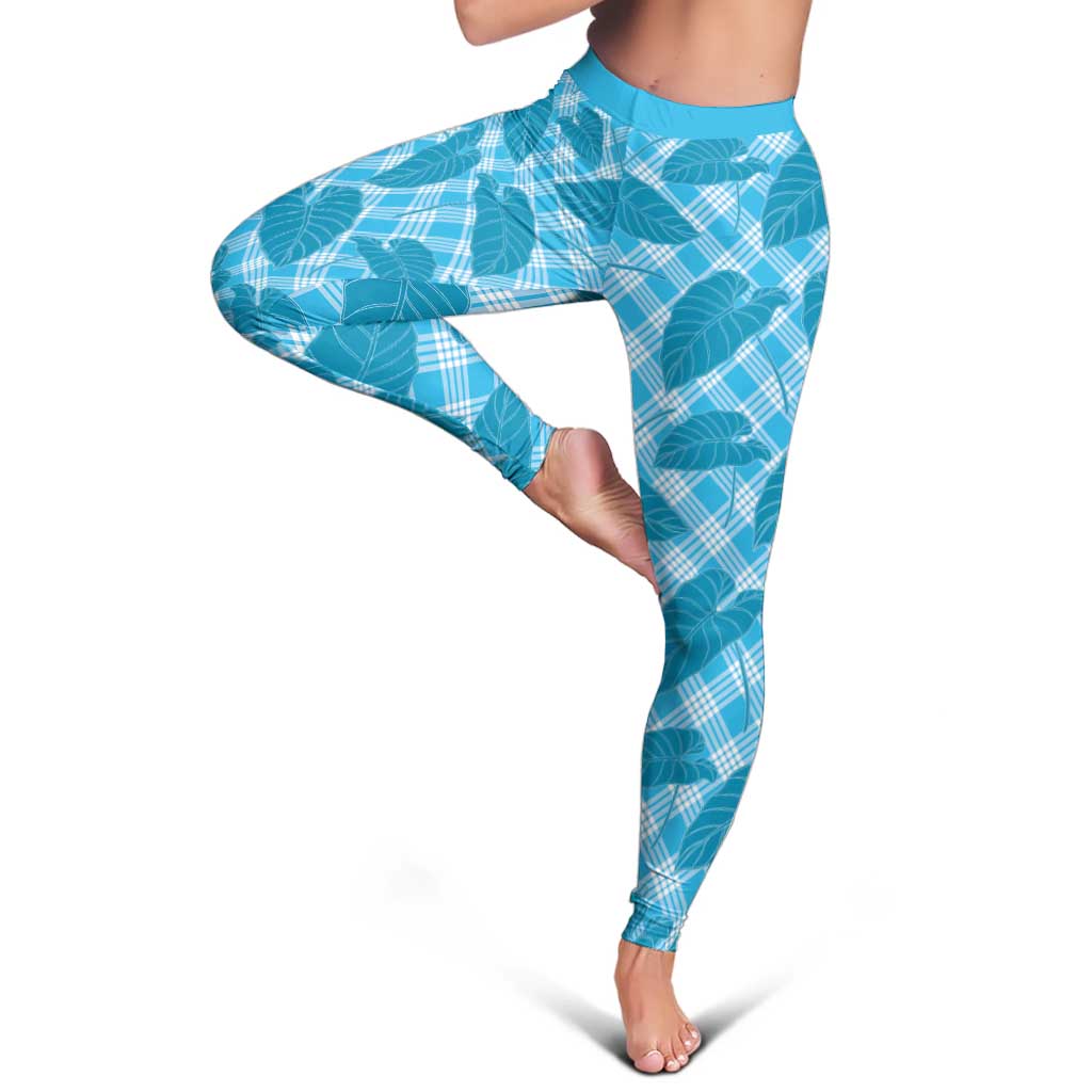 Blue Hawaii Kalo Palaka Motifs Leggings Hawaiian Taro Leaves Elegant Vibes