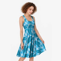 Blue Hawaii Kalo Palaka Motifs Midi Dress Hawaiian Taro Leaves Elegant Vibes