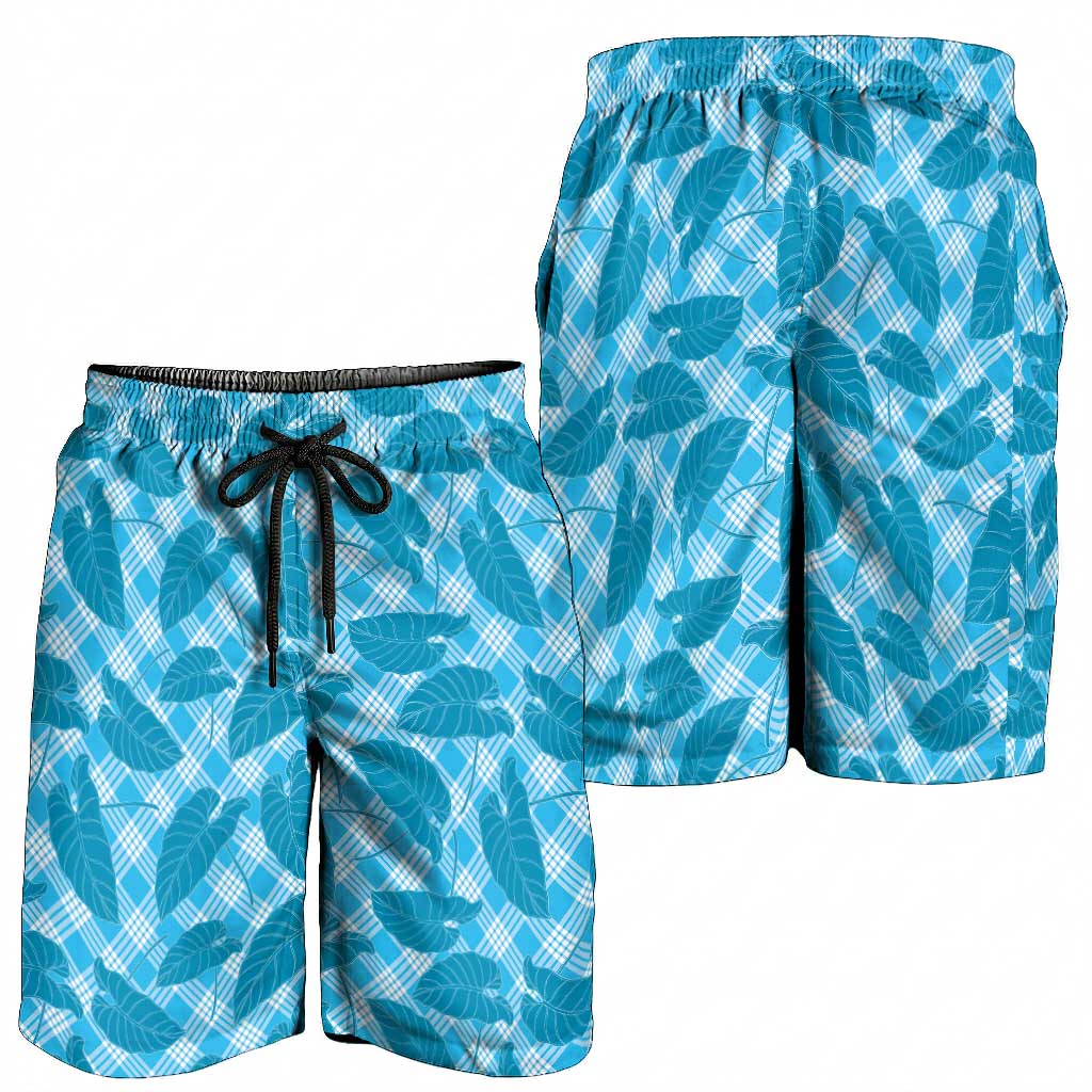 Blue Hawaii Kalo Palaka Motifs Shorts for Men Hawaiian Taro Leaves Elegant Vibes