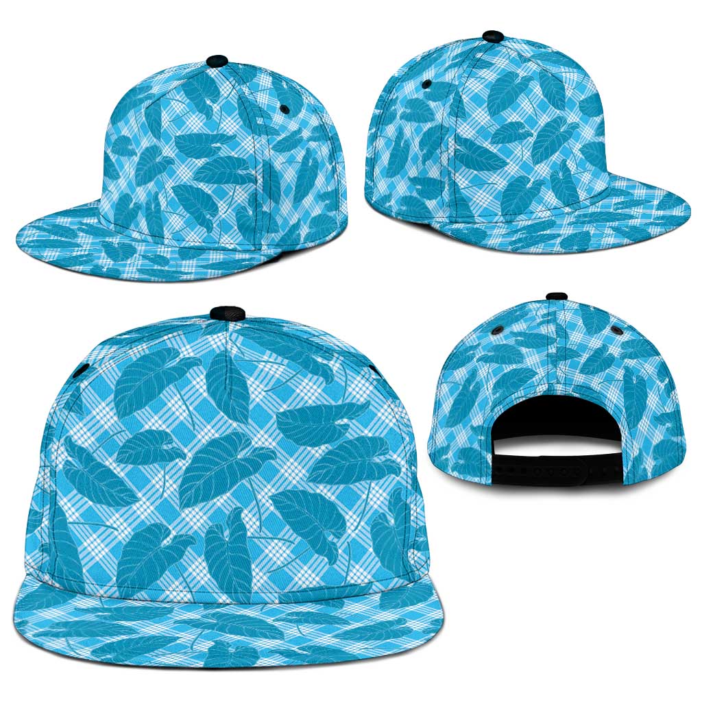 Blue Hawaii Kalo Palaka Motifs Snapback Cap Hawaiian Taro Leaves Elegant Vibes
