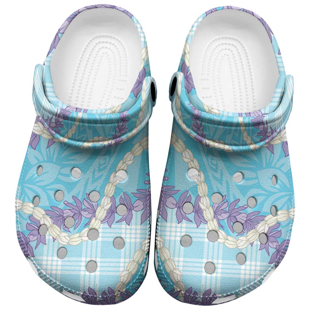 Blue Hawaii Palaka Honohono Pikake Clogs Shoes Hawaiian Orchid Lei Polynesian Pattern - Polynesian Pride