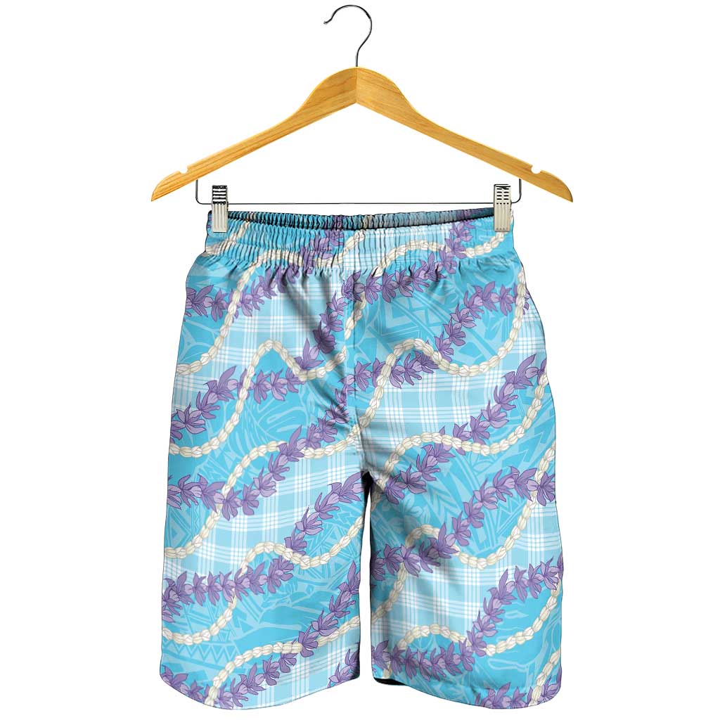 Blue Hawaii Palaka Honohono Pikake Shorts for Men Hawaiian Orchid Lei Polynesian Pattern - Polynesian Pride