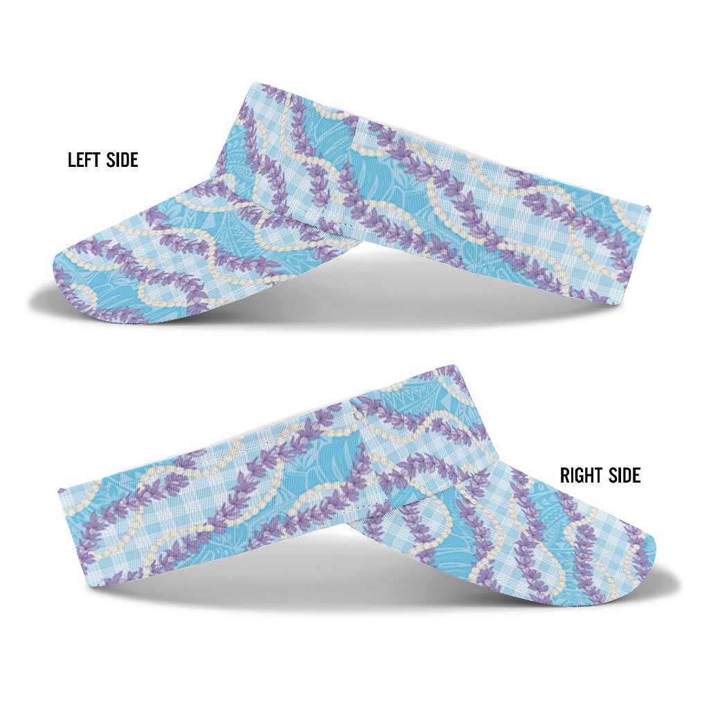 Blue Hawaii Palaka Honohono Pikake Sun Visor Cap Hawaiian Orchid Lei Polynesian Pattern