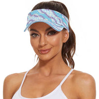 Blue Hawaii Palaka Honohono Pikake Sun Visor Cap Hawaiian Orchid Lei Polynesian Pattern