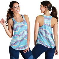 Blue Hawaii Palaka Honohono Pikake Women Racerback Tank Hawaiian Orchid Lei Polynesian Pattern - Polynesian Pride