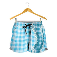Blue Hawaii Palaka Shorts for Women Hawaiian Honohono Lei