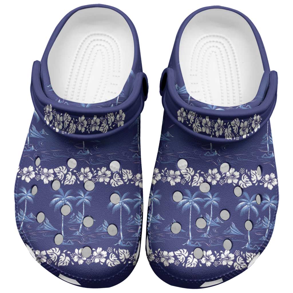 Blue Hawaii Palm Tree Hibiscus Clogs Shoes Fantasy Summer Vibe LT01 Blue - Polynesian Pride