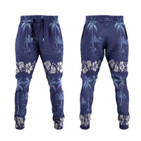 Blue Hawaii Palm Tree Hibiscus Jogger Pants Fantasy Summer Vibe LT01 Blue - Polynesian Pride
