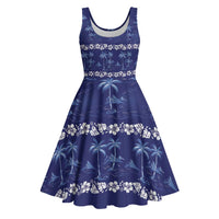 Blue Hawaii Palm Tree Hibiscus Midi Dress Fantasy Summer Vibe LT01 Blue - Polynesian Pride