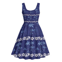 Blue Hawaii Palm Tree Hibiscus Midi Dress Fantasy Summer Vibe LT01 - Polynesian Pride
