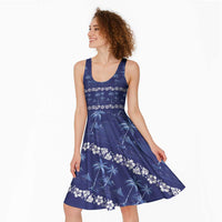 Blue Hawaii Palm Tree Hibiscus Midi Dress Fantasy Summer Vibe LT01 - Polynesian Pride
