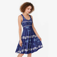 Blue Hawaii Palm Tree Hibiscus Midi Dress Fantasy Summer Vibe LT01 - Polynesian Pride