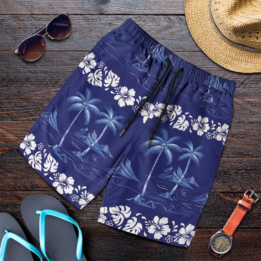 Blue Hawaii Palm Tree Hibiscus Shorts for Men Fantasy Summer Vibe LT01 Blue - Polynesian Pride