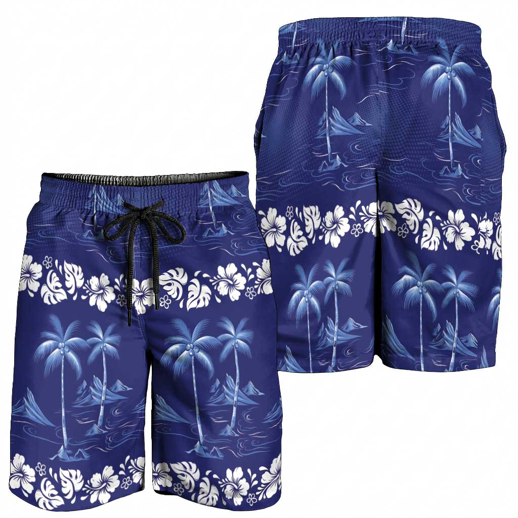 Blue Hawaii Palm Tree Hibiscus Shorts for Men Fantasy Summer Vibe LT01 - Polynesian Pride