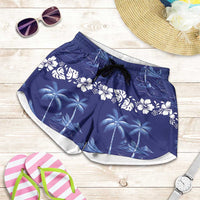 Blue Hawaii Palm Tree Hibiscus Shorts for Women Fantasy Summer Vibe LT01 Blue - Polynesian Pride