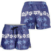 Blue Hawaii Palm Tree Hibiscus Shorts for Women Fantasy Summer Vibe LT01 - Polynesian Pride