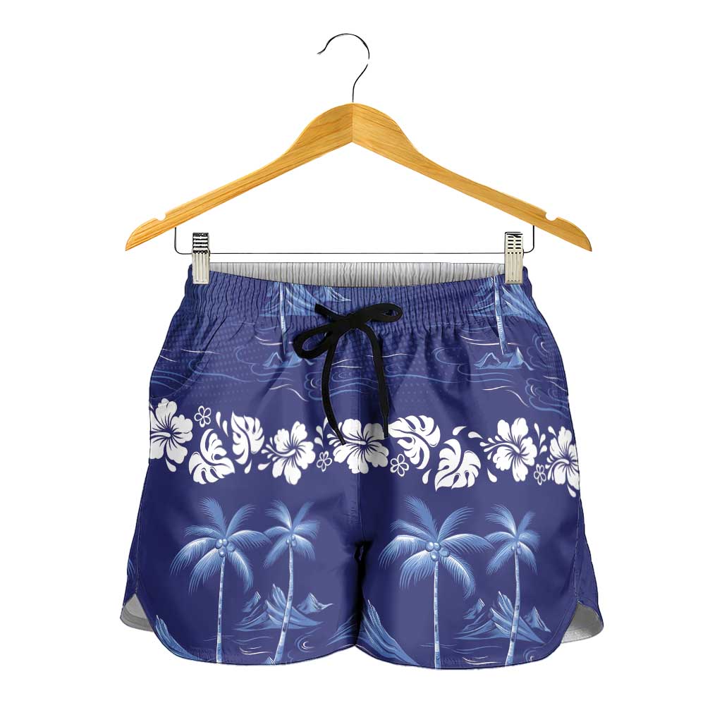Blue Hawaii Palm Tree Hibiscus Shorts for Women Fantasy Summer Vibe LT01 - Polynesian Pride