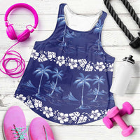 Blue Hawaii Palm Tree Hibiscus Women Racerback Tank Fantasy Summer Vibe LT01 Blue - Polynesian Pride