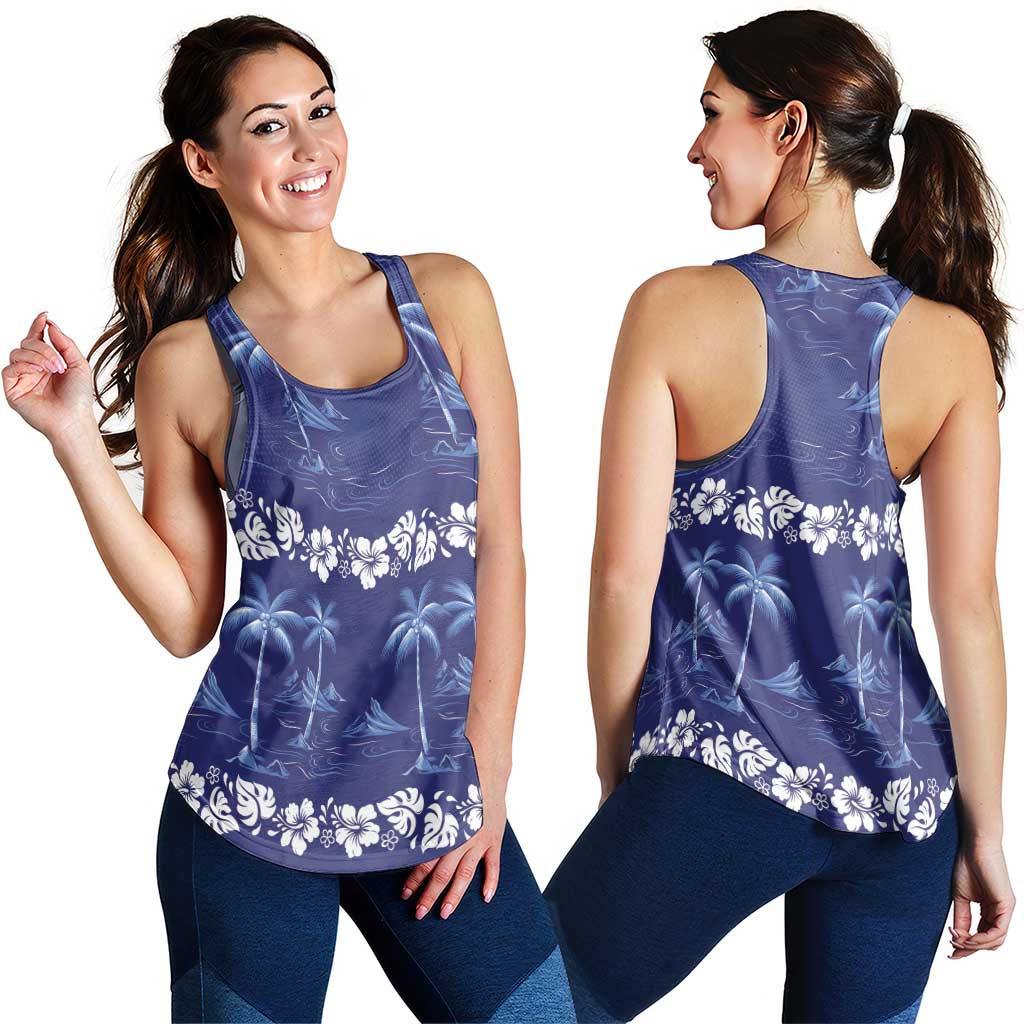 Blue Hawaii Palm Tree Hibiscus Women Racerback Tank Fantasy Summer Vibe LT01 - Polynesian Pride