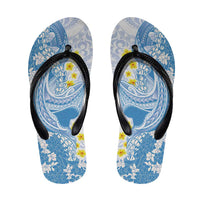 Blue Hawaii Shark Tattoo Flip Flops Puakenikeni Lei Plumeria Polynesian Pattern
