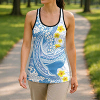 Blue Hawaii Shark Tattoo Hollow Tank Top Puakenikeni Lei Plumeria Polynesian Pattern