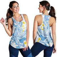 Blue Hawaii Shark Tattoo Women Racerback Tank Puakenikeni Lei Plumeria Polynesian Pattern LT14 - Polynesian Pride
