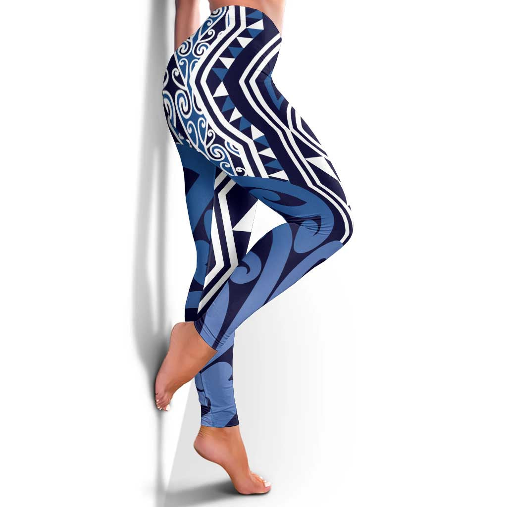 Blue New Zealand Leggings Aotearoa Kowhaiwhai Mix Taniko Art LT14