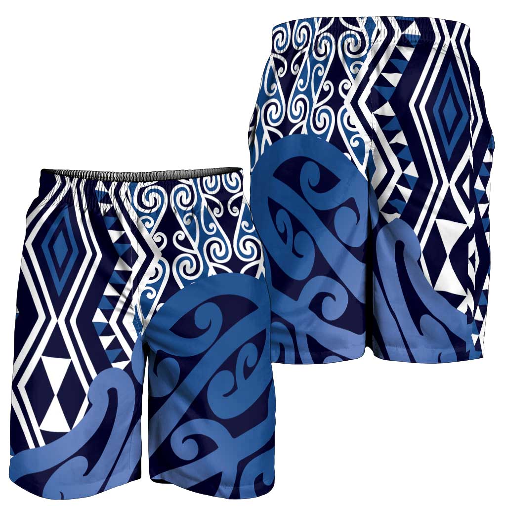 Blue New Zealand Shorts for Men Aotearoa Kowhaiwhai Mix Taniko Art LT14