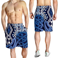 Blue New Zealand Shorts for Men Aotearoa Kowhaiwhai Mix Taniko Art LT14