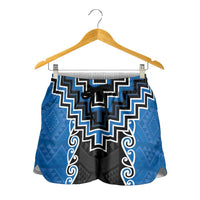 Blue Niho Taniwha Mix Poutama Shorts for Women Unique Taniko Aotearoa - Polynesian Pride