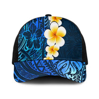Blue Polynesia Baseball Net Cap Plumeria Tropical Leaves With Galaxy Polynesian Art - Polynesian Pride