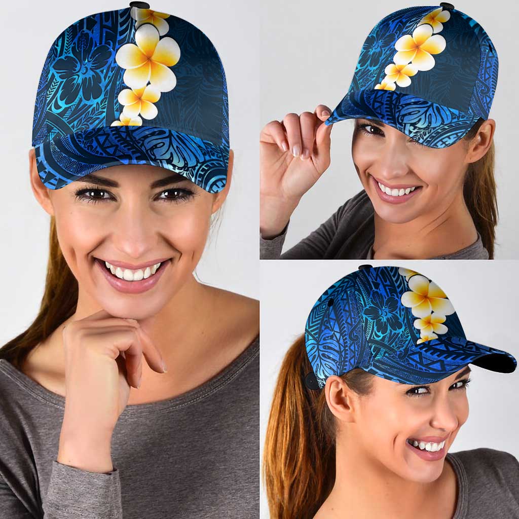 Blue Polynesia Classic Cap Plumeria Tropical Leaves With Galaxy Polynesian Art LT14