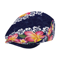 Blue Polynesia Jeff Hat Plumeria With Hibiscus Pattern Tropical Vibes - Polynesian Pride