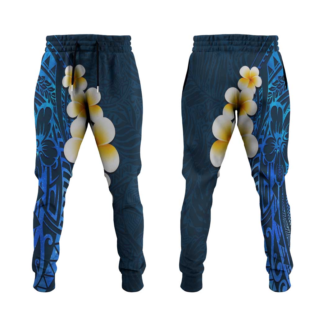 Blue Polynesia Jogger Pants Plumeria Tropical Leaves With Galaxy Polynesian Art - Polynesian Pride