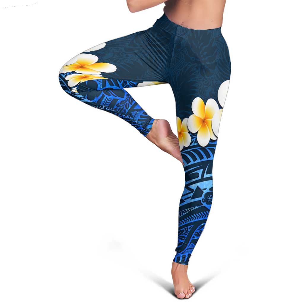 Blue Polynesia Leggings Plumeria Tropical Leaves With Galaxy Polynesian Art - Polynesian Pride